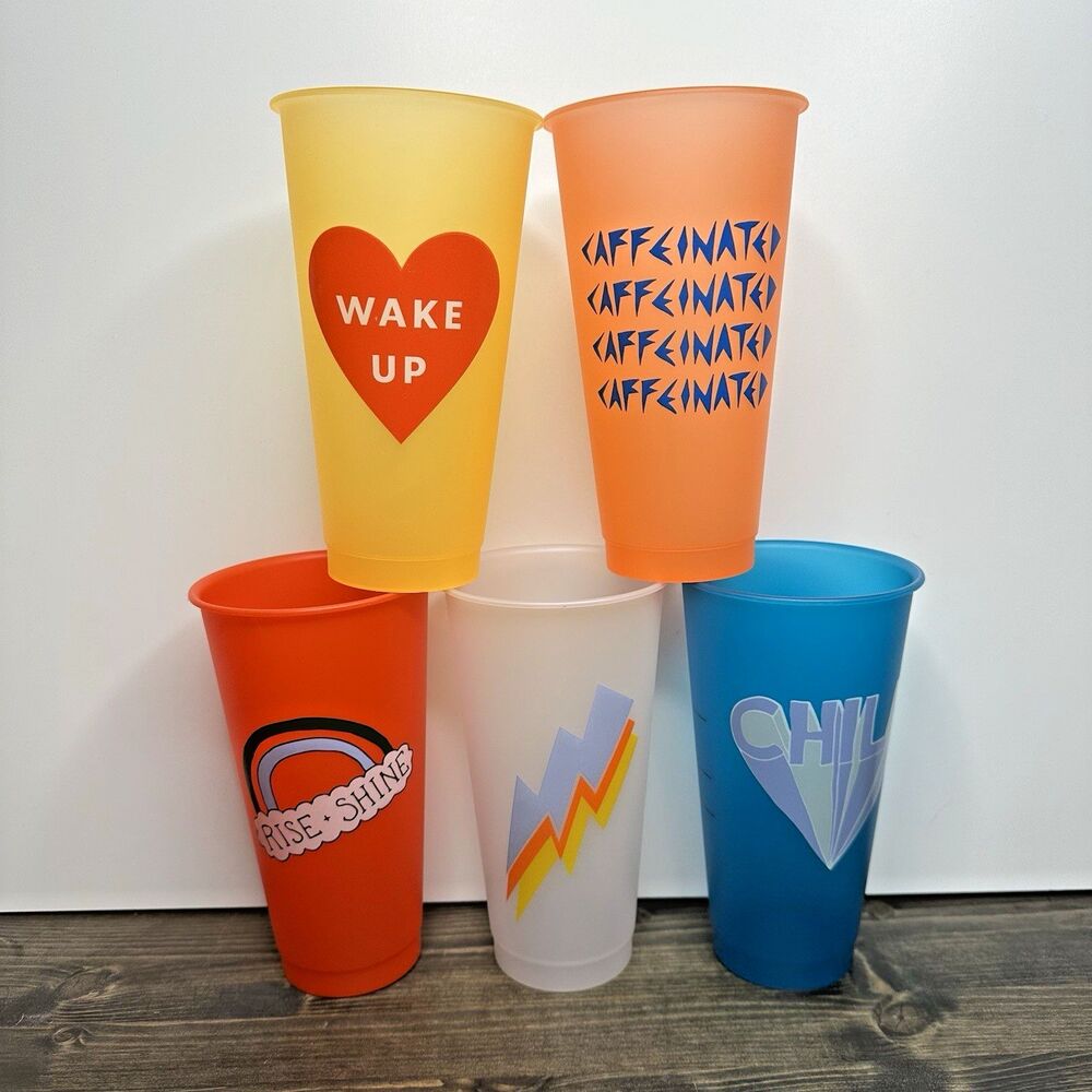 5 Starbucks Summer 2020 Collection Retro Cold Cups‎ 24oz Reusable Plastic NO LID